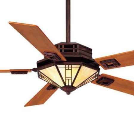 Mission Fan with Amber Shade and Teak Blades , Mission Ceiling .