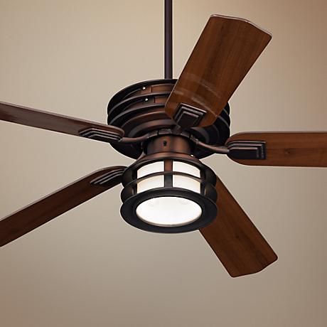 A handsome Mission style outdoor ceiling fan with reversible .