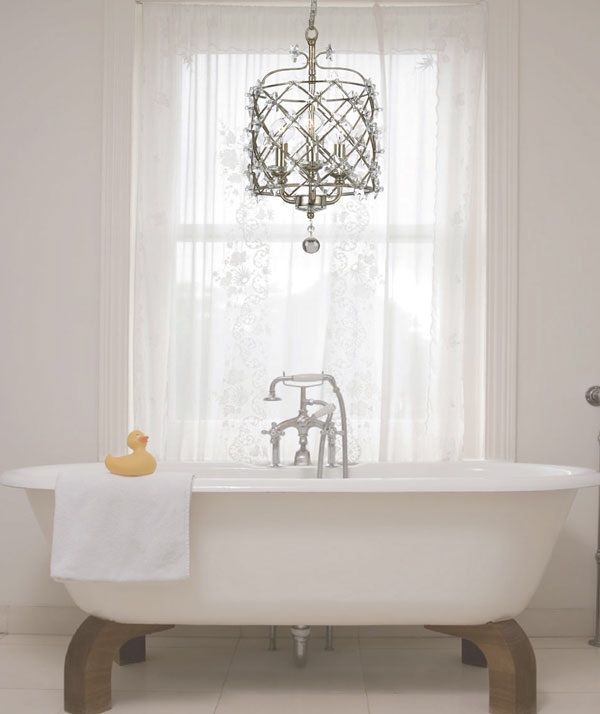 Chandelier over bathtub - simple yet traditional | Bathroom .
