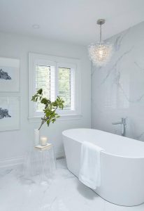 Modern Oval Bathtub Under Glass Bubbles Chandelier - Modern - Bathro