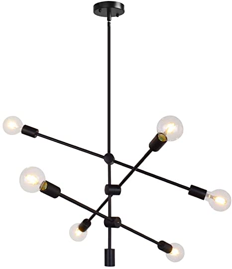 KOSTOMO Modern Black Sputnik Chandelier 6 Lights Ceiling Light .