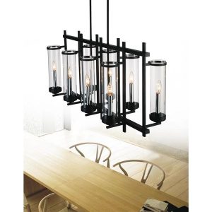 38" Sierra Modern Black Iron Linear Rectangular Chandelier 8 .