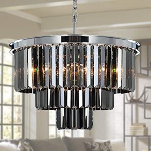 MEELIGHTING W19.7" Luxury Smoke Crystal Chrome Chandelier Modern .