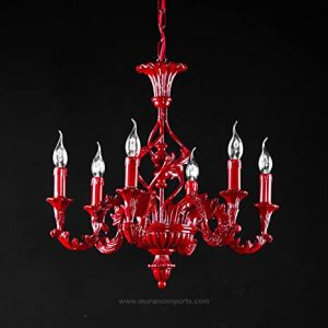 MURANO IMPORTS red STRADI-RED-L6K modern Italian chandelier with .