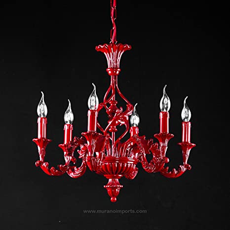MURANO IMPORTS red STRADI-RED-L6K modern Italian chandelier with .