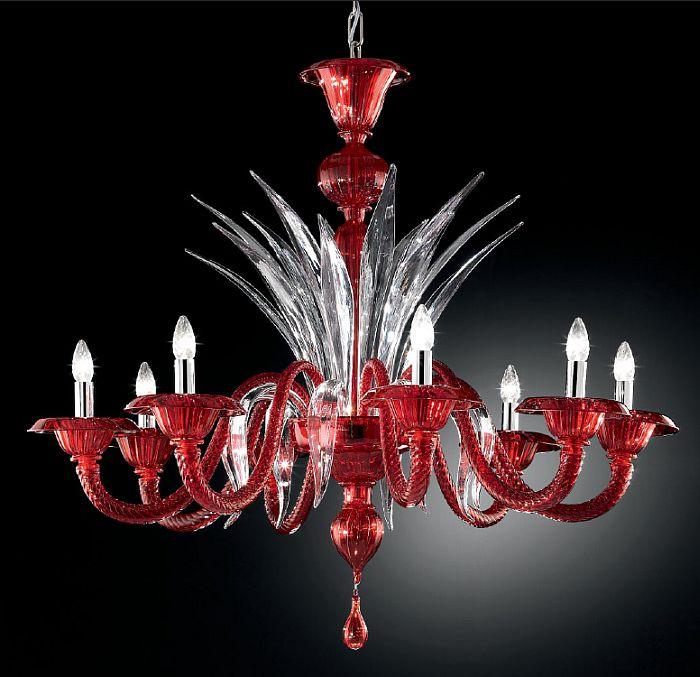 Modern red, black, or white Venetian glass chandelier with clear .