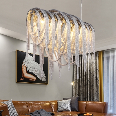 7 Lights Chain Chandelier Lamp Modern Silver Hanging Ceiling Light .