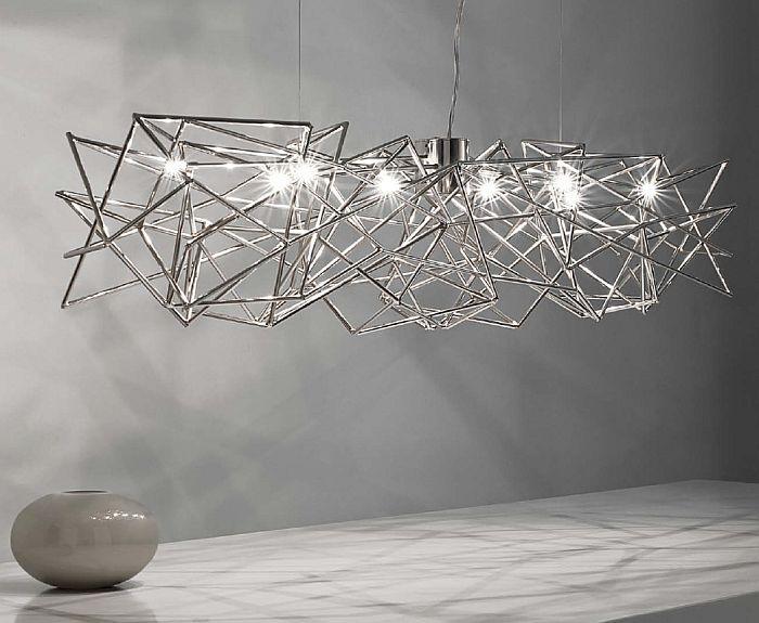 Modern abstract 130 cm wide silver nickel dining room chandelier .