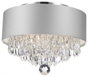 Modern 3-Light Chrome Crystal Chandelier Silver Acrylic Drum Shade .