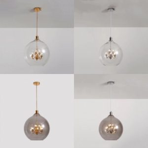 Modern Small Candle Pendant Light 9 Bulbs Clear/Smoke Glass .