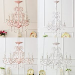 Girls Crystal Chandelier Pink/White Modern Chandelier Candle .