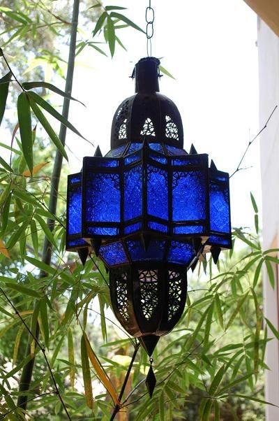 Blue Moroccan Lantern | Blue lantern, Rustic lamps, Hanging la