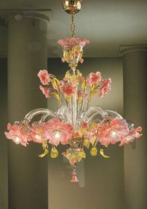 Murano Glass Elisiamare 6 light Pink Gold Venetian Chandelier .