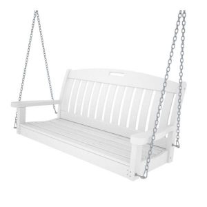 POLYWOOD Nautical 48 in. White Plastic Outdoor Porch Swing NS48WH .