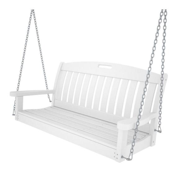 POLYWOOD Nautical 48 in. White Plastic Outdoor Porch Swing NS48WH .