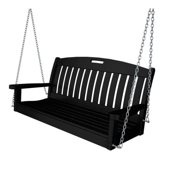 POLYWOOD Nautical 48 in. Black Plastic Outdoor Porch Swing NS48BL .