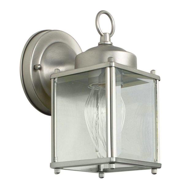 Luminance 1-Light Satin Nickel Outdoor Lantern Sconce with Clear .