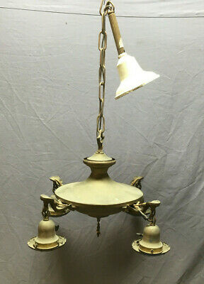 Antique Victorian Brass Chandelier 4 Bulb Pan Light Fixture .