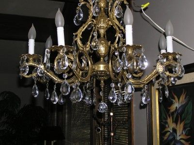 vintage crystal brass pineapple chandeliers | Vintage 26" Brass .