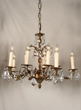 Vintage Crystal Chandelier w/ Spanish Castings in Antique Brass, c .