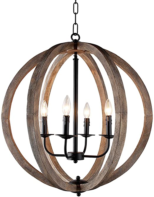 Amazon.com: Decomust 24" Vintage Pendant Orb Chandelier Light Wood .