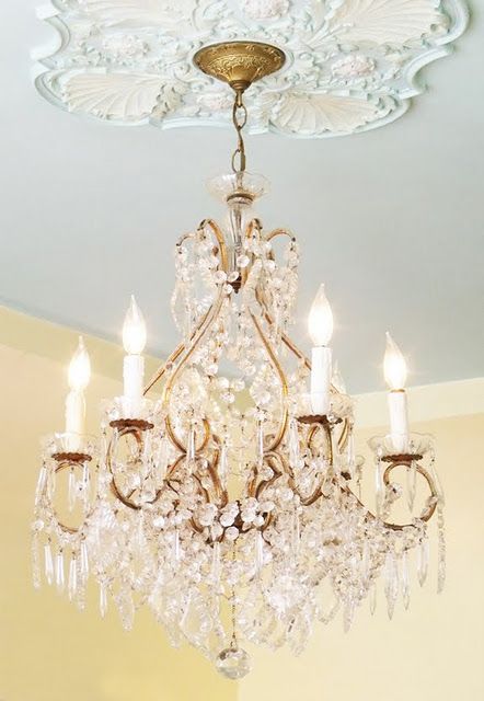 Love this ornate chandelier, and the moulded ceiling medallion it .