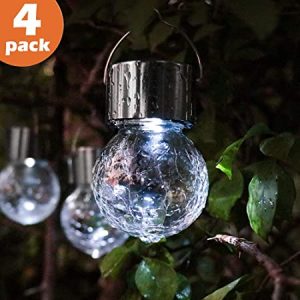 Torjim Hanging Solar Lights - 4 Pack White LED Solar Crackle Glass .