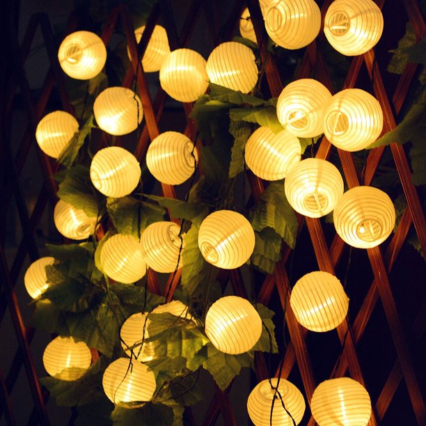 Solar Lanterns String lights 30 LED Fabric Ball Fairy Christmas .