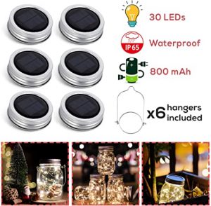 Upgraded] Solar Mason Jar Lid Lights 30 LEDs - 800mAh Battery .