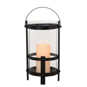 Sunjoy Jersey Transitional Black Outdoor Battery Powered Lantern .