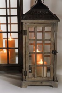 Set of Two Huge (30" & 21") Wood & Glass Belleville Lanterns $90 .