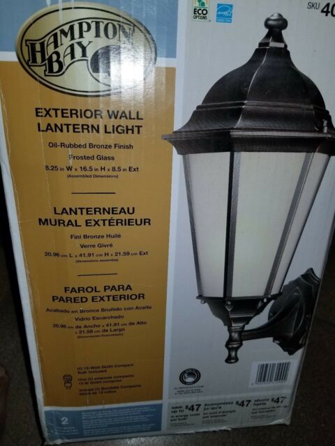Hampton Bay Wall-Mount Outdoor Bronze Lantern 400453 Dawn to Dusk .