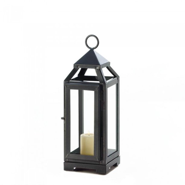 Patio Candle Lanterns, Decorative Outdoor Small Slate Black Metal .
