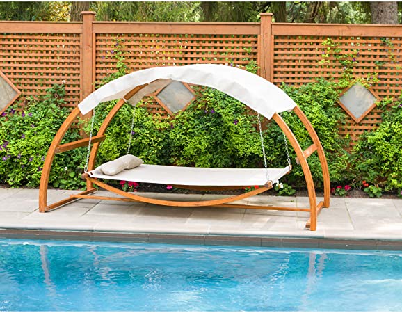 Amazon.com : Leisure Season SBWC402 Swing Bed With Canopy - Brown .