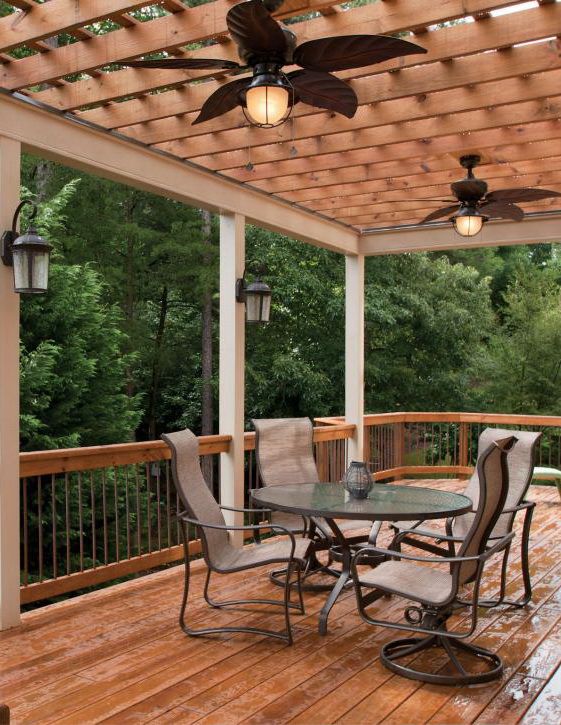 Wooded Deck Area with Pergola and Ceiling Fan | Pergola, Patio fan .