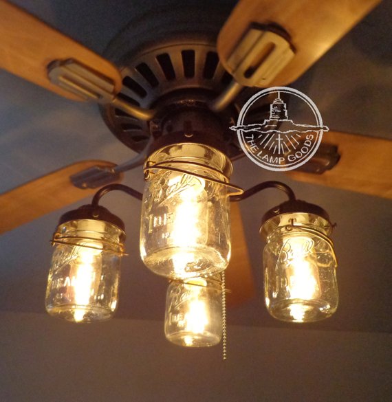Rustic Mason Jar Ceiling Fan LIGHT KIT ONLY with Vintage Pints .