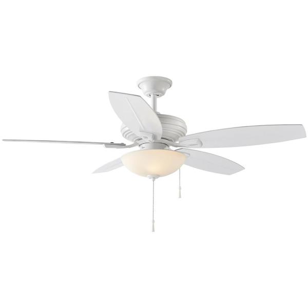 Hampton Bay North Pond 52 in. LED Outdoor Matte White Ceiling Fan .