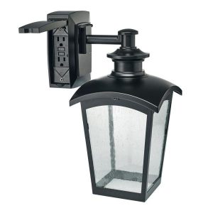 Hampton Bay Die Cast Exterior Lantern Sconce with GFCI Black MD .