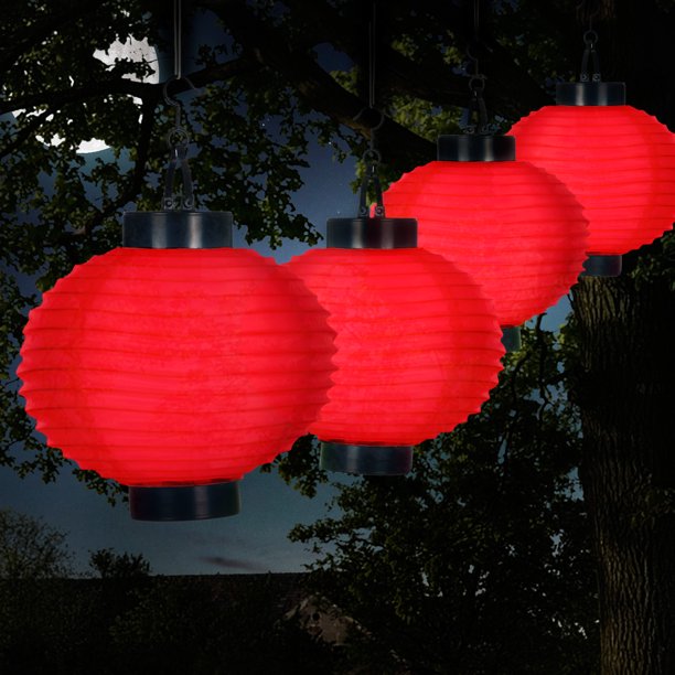 Solar Outdoor Lantern - Hanging Nylon Rechargeable LED Chinese .