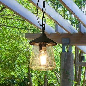 LOG BARN Outdoor Pendant Lights, Porch Fixture in Painted Black .