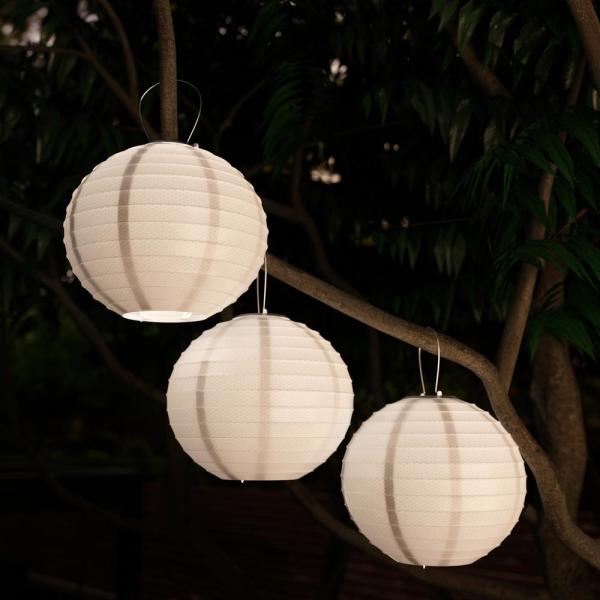Pure Garden White Integrated LED Hanging Solar Chinese Lanterns (3 .