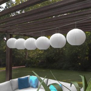 Pure Garden White Integrated LED Hanging Solar Chinese Lanterns (3 .