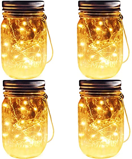 Solar Mason Jar Lights, 4 Pack 30 Leds Waterproof Fairy Firefly .