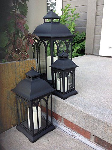 Set of 3 Indoor or Outdoor Lanterns - Black Pebble Lane Living .