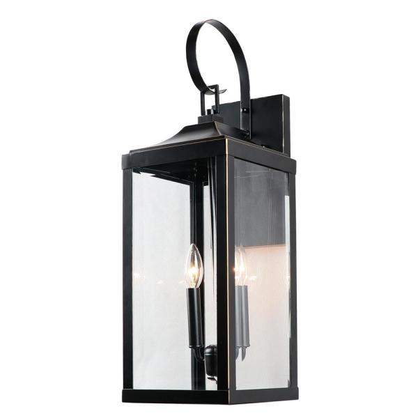 2 Light 25 in. Outdoor Wall Lantern Sconce in Imperial Black .