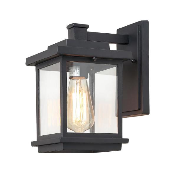 LNC Square 1-Light Black Outdoor Wall Lantern Sconce with Clear .