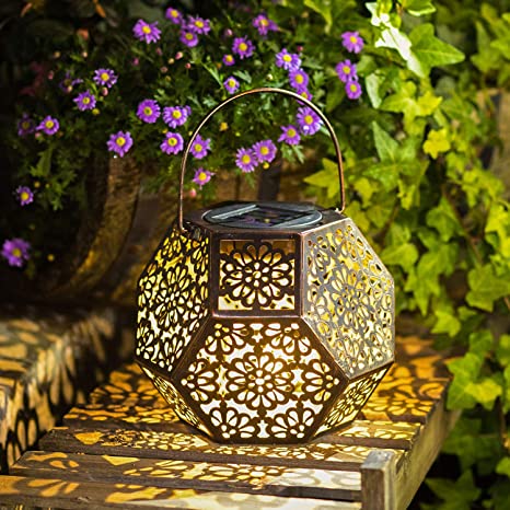 Solar Lantern Hanging Garden Outdoor Lights Metal Waterproof LED .