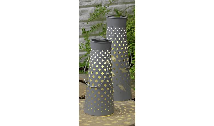 Buy Argos Home Set of 2 Grey Metal Lanterns | Outdoor wall lights .