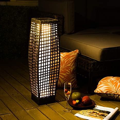 Grand Patio Outdoor Floor Lamp, Large-Sized Solar Powered Rattan .