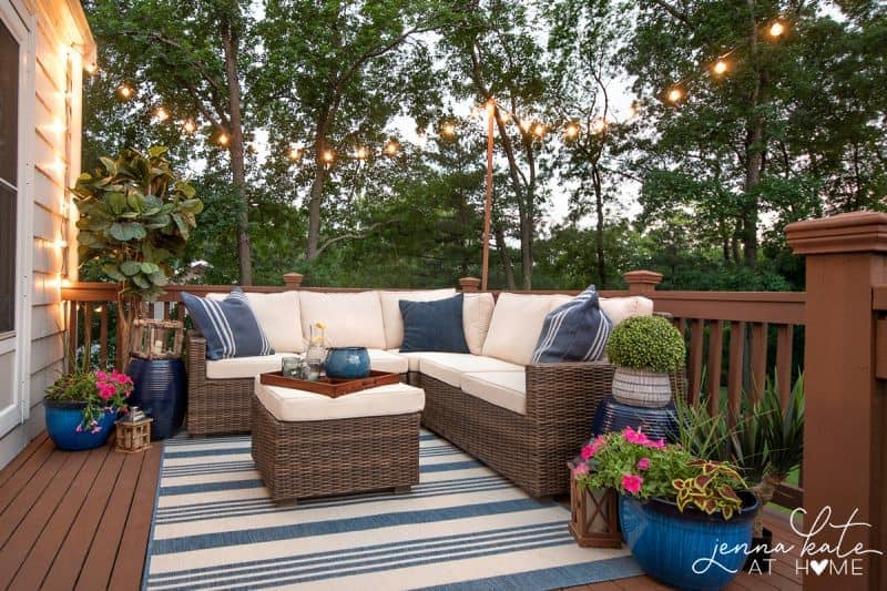The Easiest Way to Hang String Lights On Your Deck - Jenna Kate at .